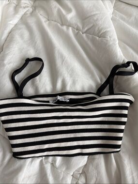 Zara Black and White Striped Knit Crop Top with Straps